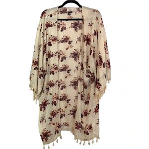 Cream Floral Tassel Cover Up David and Young One Size